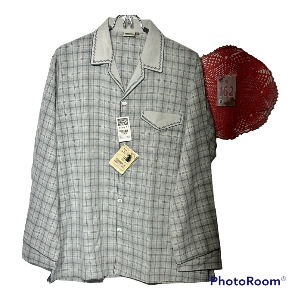 NWT Vardhman Garments Button Down PJ Top only Grey and Navy XL